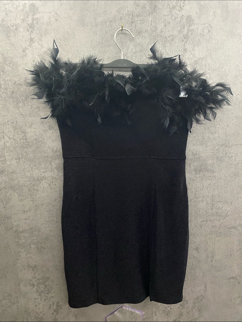 Fashion Nova Black Feather Trim Mini Dress